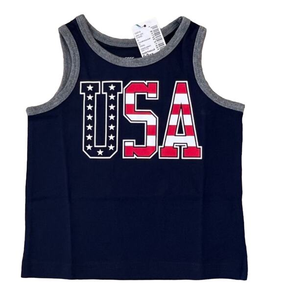 NWT Children's Place Navy W/USA Flag 4th of July Graphic Tank Top - Size 6-9M - Picture 2 of 7